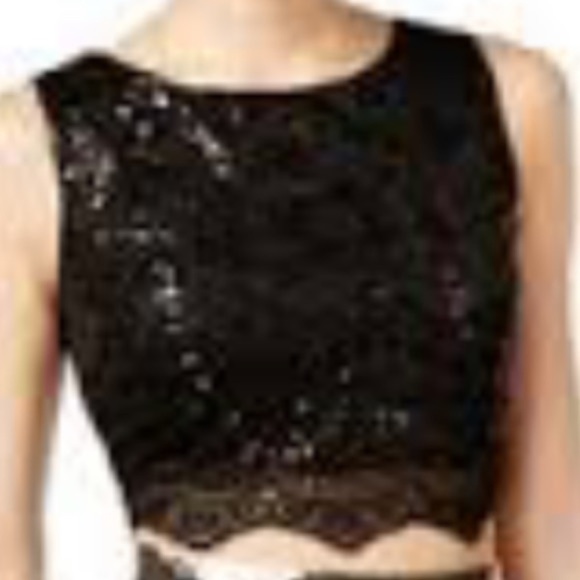 City Triangles Tops - City Triangle Cropped Black Lace Sequin Sequin Top 9